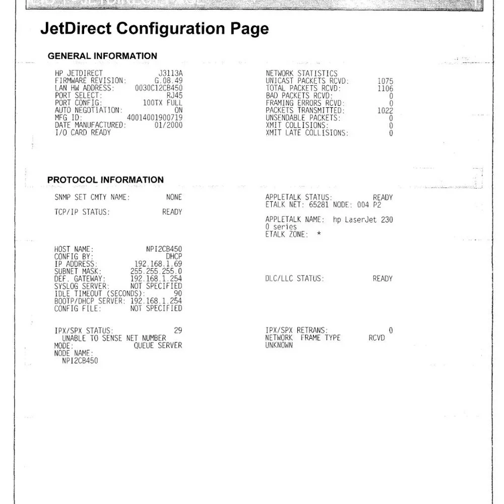 HP JetDirect 600N Print Server J3113A | J3113-60002 | DOM 01/2000 USED